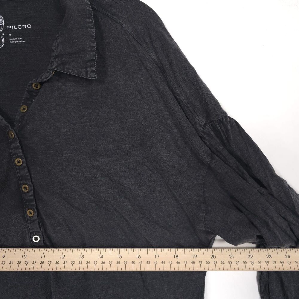 ANTHROPOLOGIE PILCRO Black Button Front Blouse Women M Long Sleeve Cotton Modal - Picture 4 of 11